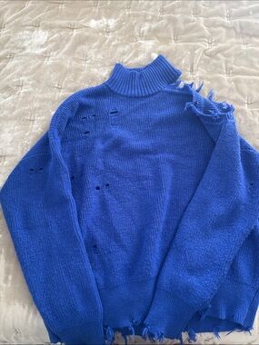 Lovers + Friends Royal Blue Distressed Knit Sweater